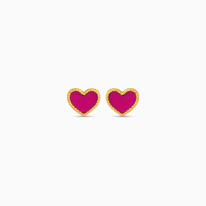 18k yellow gold earrings with pink heart shaped   for kids - Vivante collection