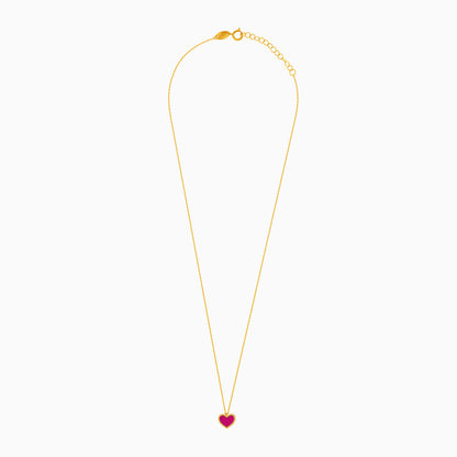 18k yellow gold necklace with pink heart shaped pendant  for kids - Vivante collection