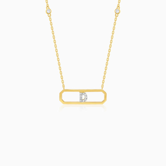 18k yellow gold necklace letter “D” decorated with natural diamond
