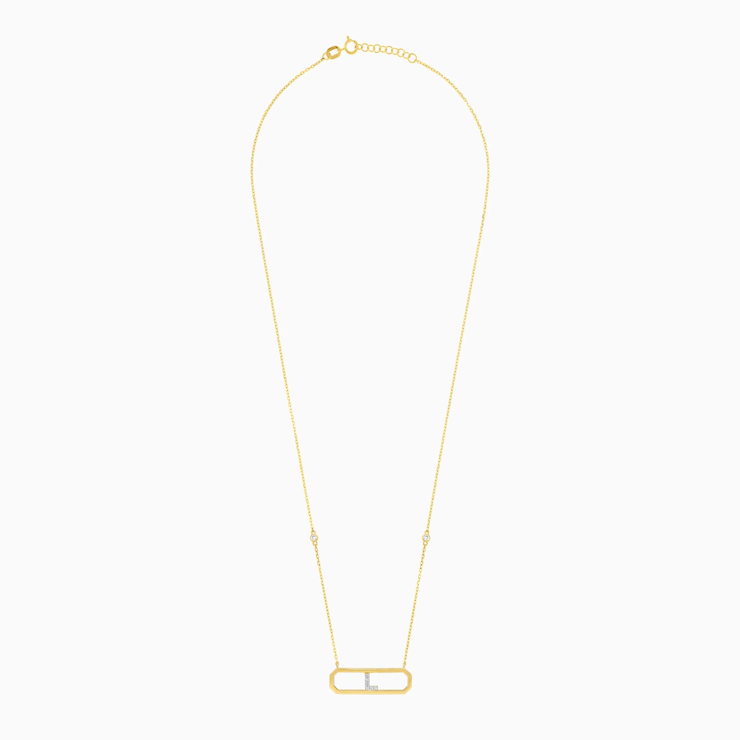18k yellow gold necklace letter “L” decorated with natural diamond