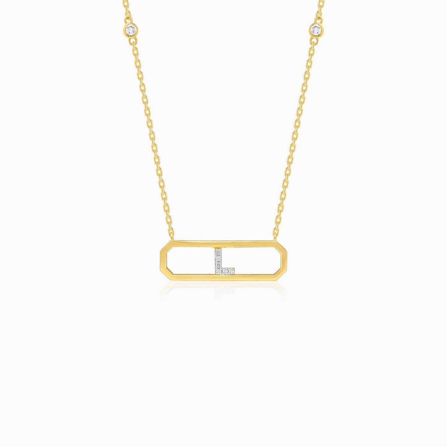 18k yellow gold necklace letter “L” decorated with natural diamond