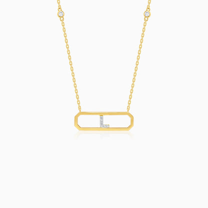 18k yellow gold necklace letter “L” decorated with natural diamond