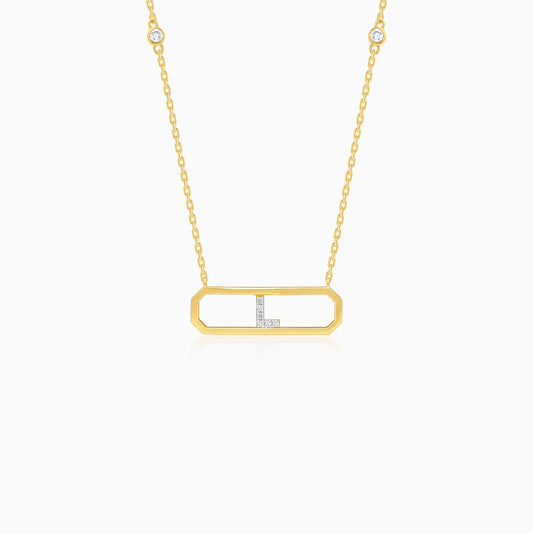 18k yellow gold necklace letter “L” decorated with natural diamond
