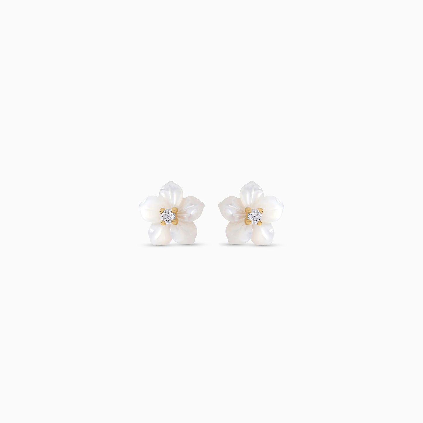 18K Gold Earrings with White Mother of Pearl Flower