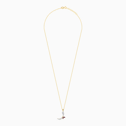 18k Yellow Gold 'Raa' Arabic Letter Necklace decorated With Natural diamond and garnet stones