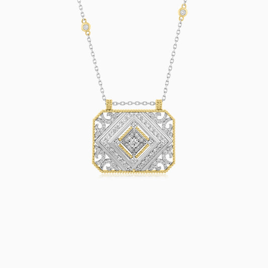 18k White & Yellow Gold Necklace decorated with Natural Diamond stones