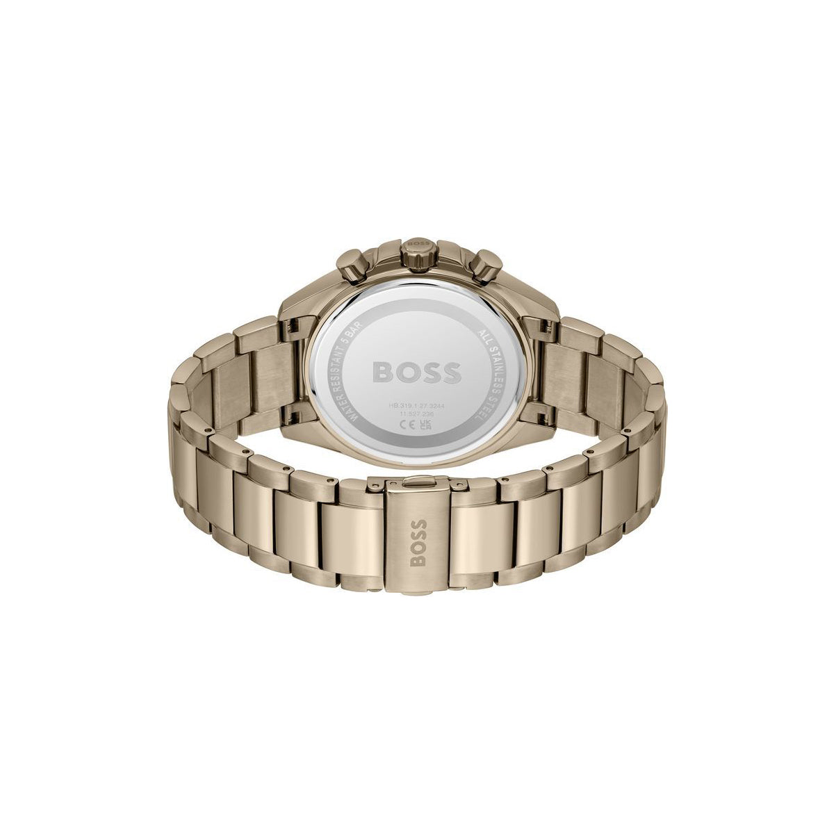 Boss Watch Quartz Movement In A Round Case With Beige Stainless Steel Bracelet And Green Dial