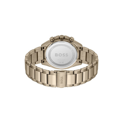 Boss Watch Quartz Movement In A Round Case With Beige Stainless Steel Bracelet And Green Dial