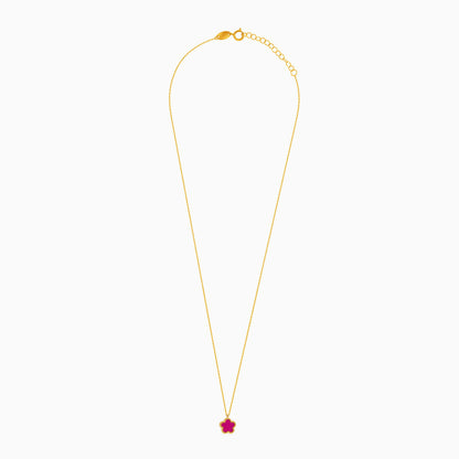 18k yellow gold necklace with double face pendant flower shape decorated with MOP and pink  colour for kids - Vivante collection