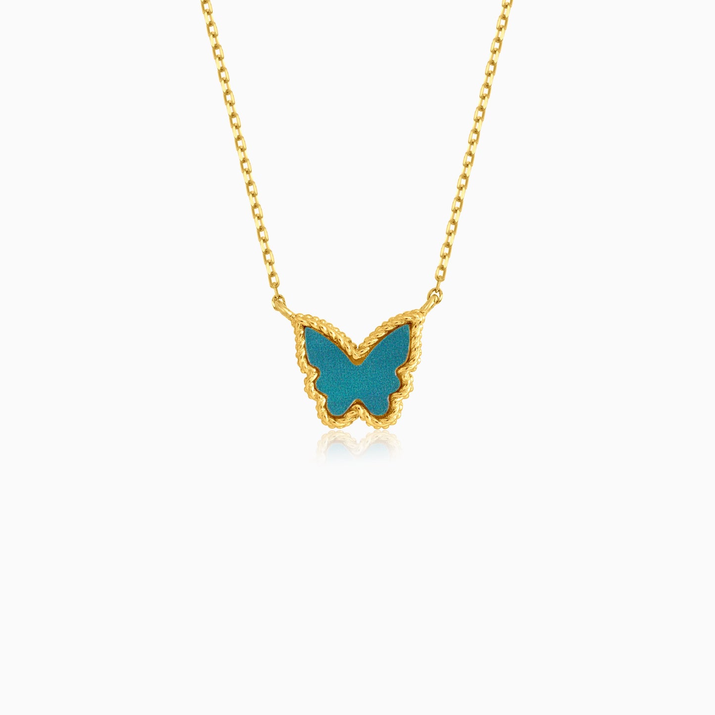 18k yellow gold necklace in butterfly shape pendant decorated with green colour for kids - Vivante collection