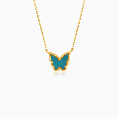 18k yellow gold necklace in butterfly shape pendant decorated with green colour for kids - Vivante collection