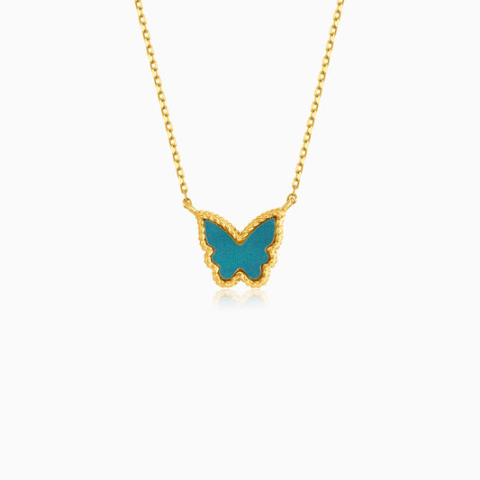 18k yellow gold necklace in butterfly shape pendant decorated with green colour for kids - Vivante collection