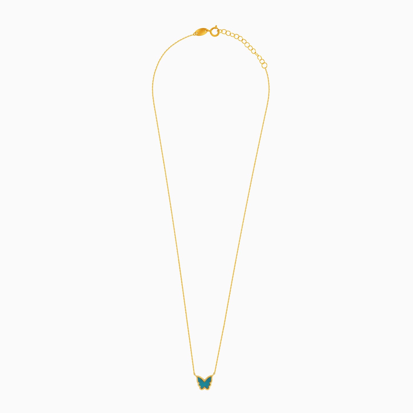 18k yellow gold necklace in butterfly shape pendant decorated with green colour for kids - Vivante collection