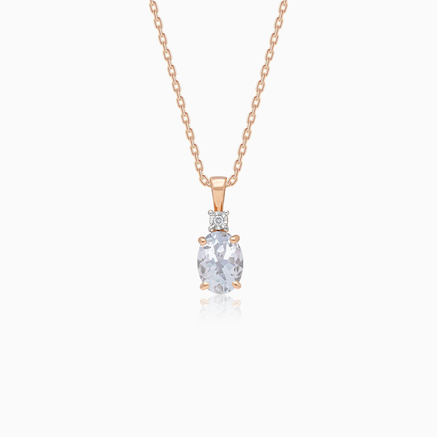 18k Rose Gold Beautiful Aquamarine & Natural Diamond Pendant Necklace