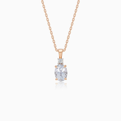 18k Rose Gold Beautiful Aquamarine & Natural Diamond Pendant Necklace