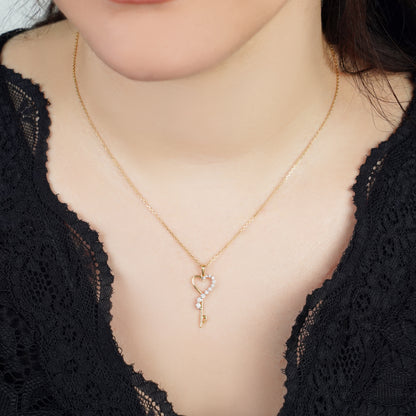 Exquisite 18K Yellow Gold Heart Key Necklace with Natural Diamonds - Dunyati Collection