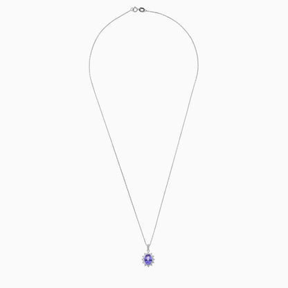 قلادة من الذهب الأبيض عيار 18 قيراطًا مزينة بأحجار التنزانيت والماس الطبيعي من مجموعة ديانا