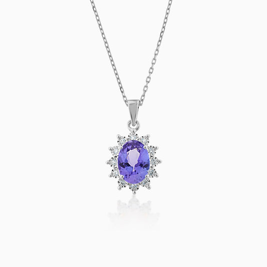 18K WHITE GOLD NECKLACE DECORATED WITH TANZANITE AND NATURAL DIAMOND  STONES FRON DIANA COLLECTION