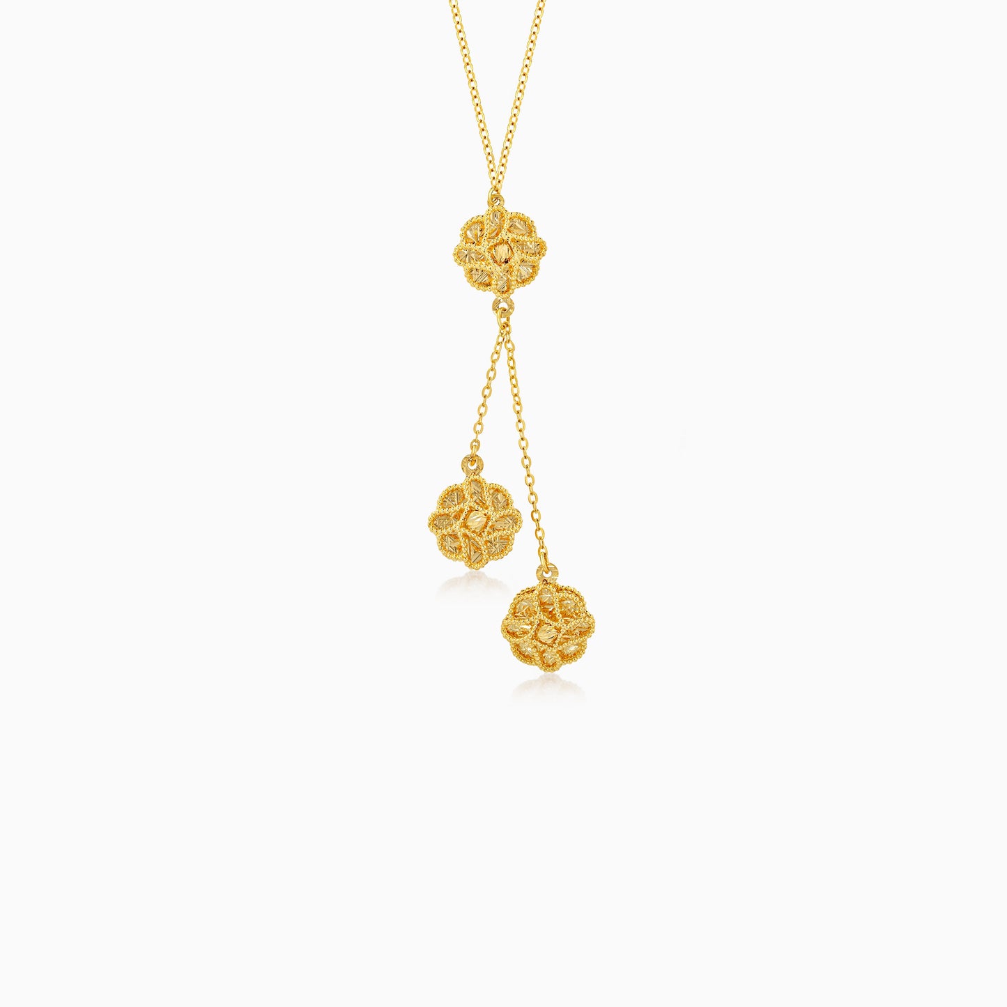 18k yellow gold kids necklace with 3 flowers hanging from farfalla kids