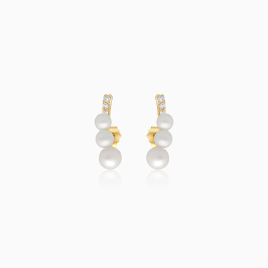 18k yellow gold earrings with pearls and zircon stones