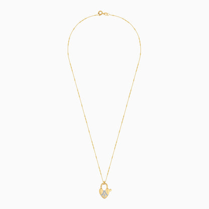 قلادة من الذهب الخالص عيار 18 قيراطًا مزينة بقفل على شكل قلب مرصع بالألماس الطبيعي 