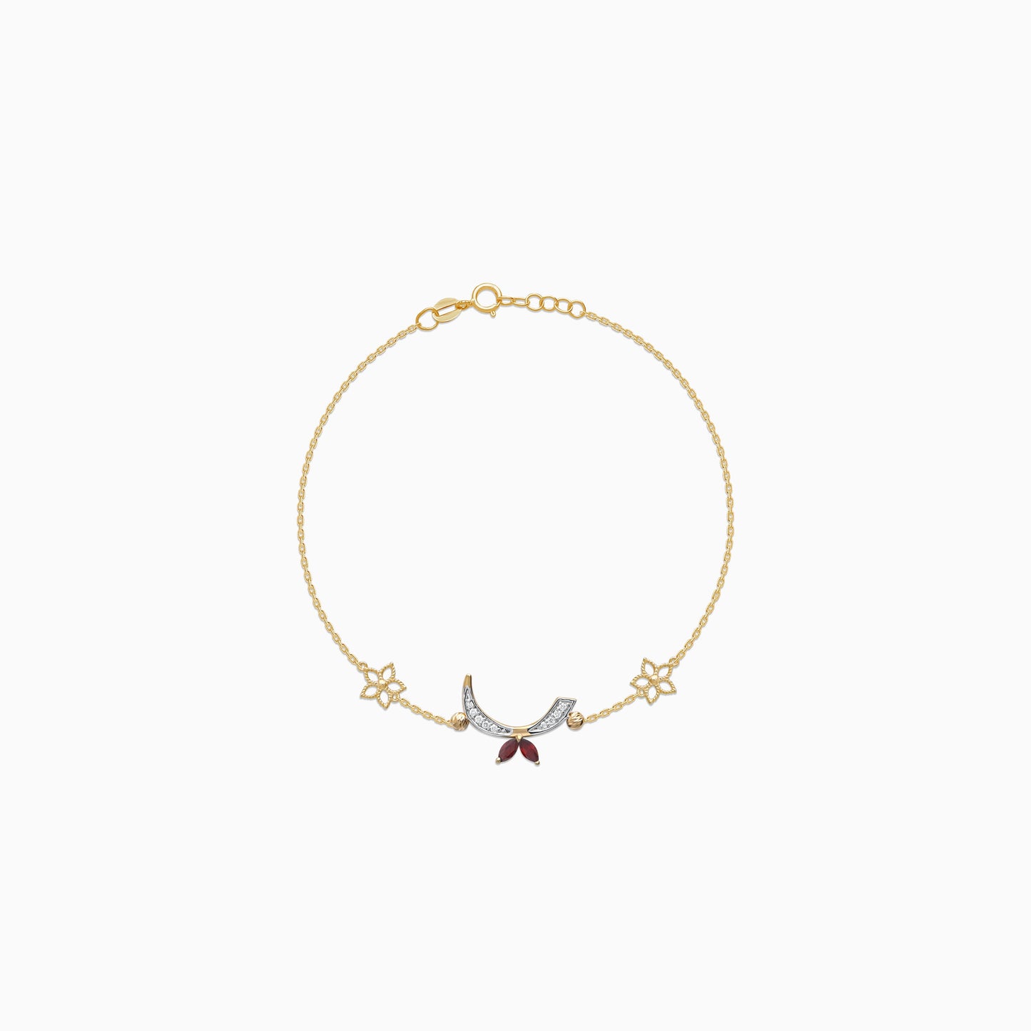 18K Yellow Gold Arabic Letter 'Raa' Bracelet with Diamonds & Red Garnet | Horoufi Diamond Collection
