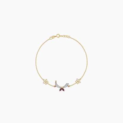18K Yellow Gold Arabic Letter 'Raa' Bracelet with Diamonds & Red Garnet | Horoufi Diamond Collection