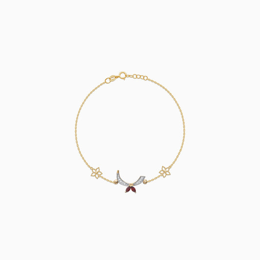 18K Yellow Gold Arabic Letter 'Raa' Bracelet with Diamonds & Red Garnet | Horoufi Diamond Collection