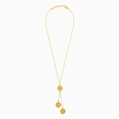 18k yellow gold kids necklace with 3 flowers hanging from farfalla kids