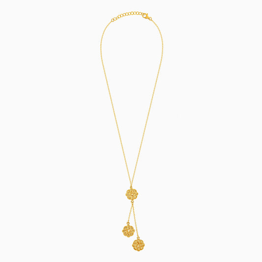 18k yellow gold kids necklace with 3 flowers hanging from farfalla kids