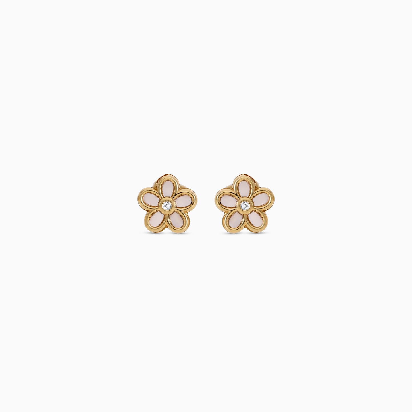 18K Gold Flower Shape Earrings with Center Zircon for Kids