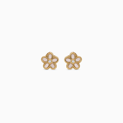 18K Gold Flower Shape Earrings with Center Zircon for Kids