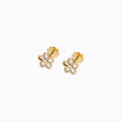 18K Gold Flower Shape Earrings with Center Zircon for Kids