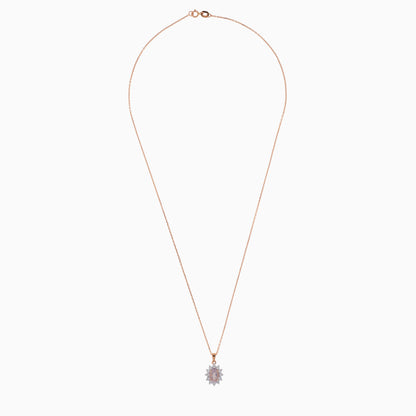 18K ROSE GOLD NECKLACE DECORATED WITH NATURAL DIAMOND AND ROSE QUARTZ IN THE CENTRE