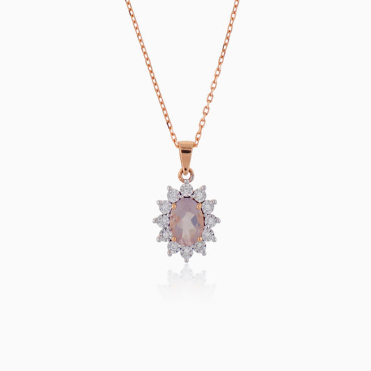 18K ROSE GOLD NECKLACE DECORATED WITH NATURAL DIAMOND AND ROSE QUARTZ IN THE CENTRE