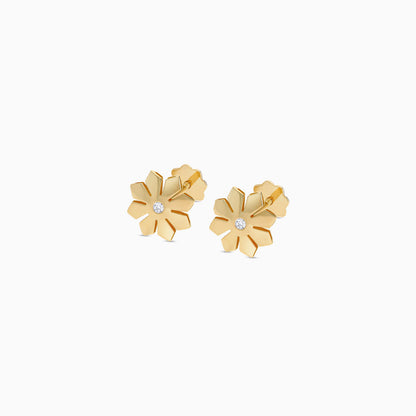 أقراط أطفال على شكل زهرة من الذهب عيار 18 قيراطًا مرصعة بحجر زركون واحد