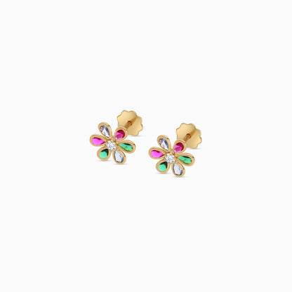 أقراط زهور صفراء للأطفال من الذهب عيار 18 قيراطًا مرصعة بالزركون والأحجار الكريمة