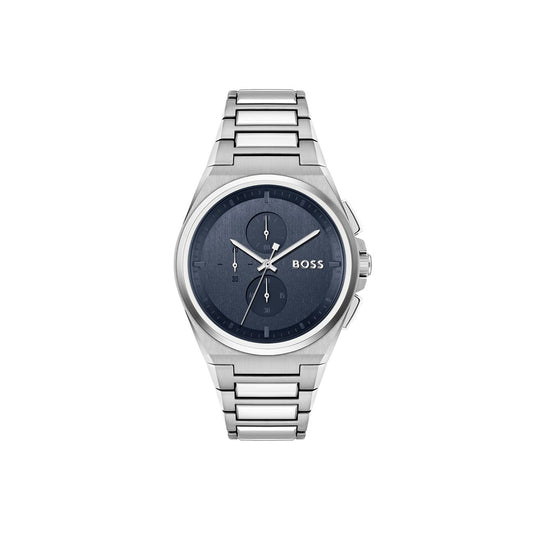 Boss Watch Quartz Movement In A Tonneau Case With Stainless Steel Bracelet And Blue Dial