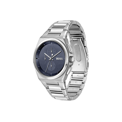 Boss Watch Quartz Movement In A Tonneau Case With Stainless Steel Bracelet And Blue Dial