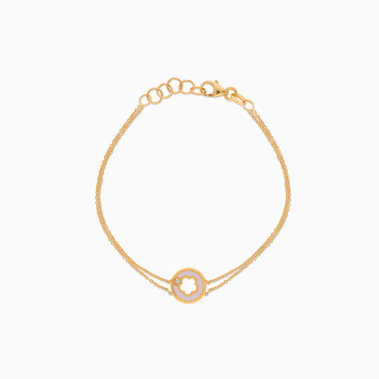 18K YELLOW GOLD BRACELET DECORATED BY NATURAL DIAMOND STONES AND PINK ENAMEL FOR KIDS
