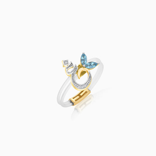 18K Gold Ring "Ghayn" Letter with Natural Diamonds and Gemstones | Float Collection