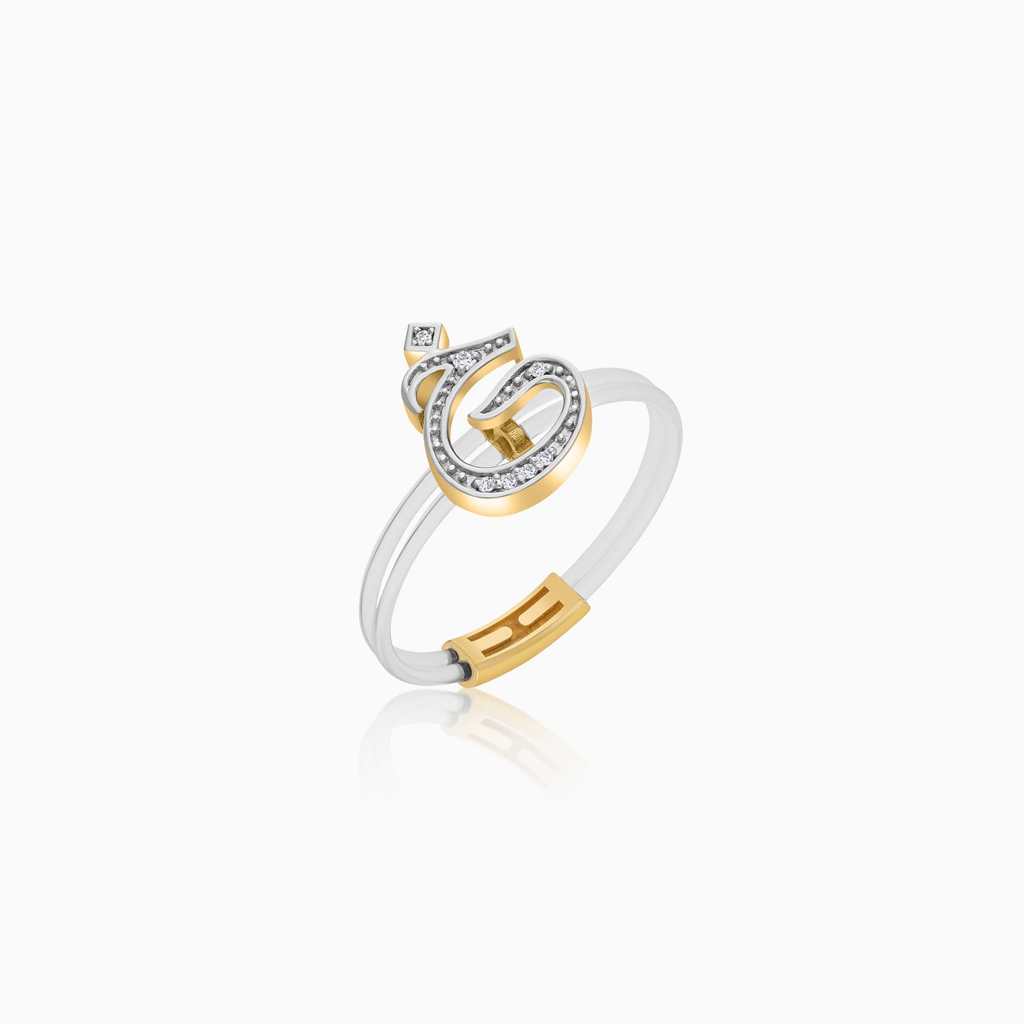 18K Gold Floating Ring "Khaa" Letter with Natural Diamonds