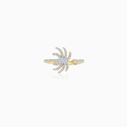 18K Yellow Gold Open Ring in Palm Tree Shape Decorated with Natural Diamond | Al Nakhla Collection
