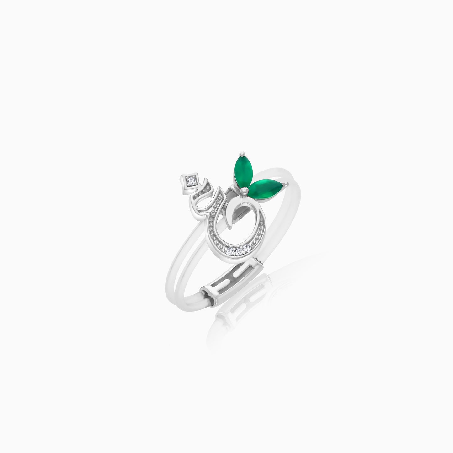 18K Gold Ring "Ghayn" Letter with Natural Diamonds and Gemstones - Floats Collection