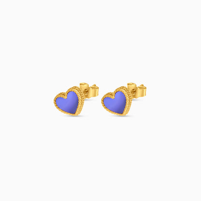 Vivante Kids Purple Heart-shaped 18k Yellow Gold Earrings