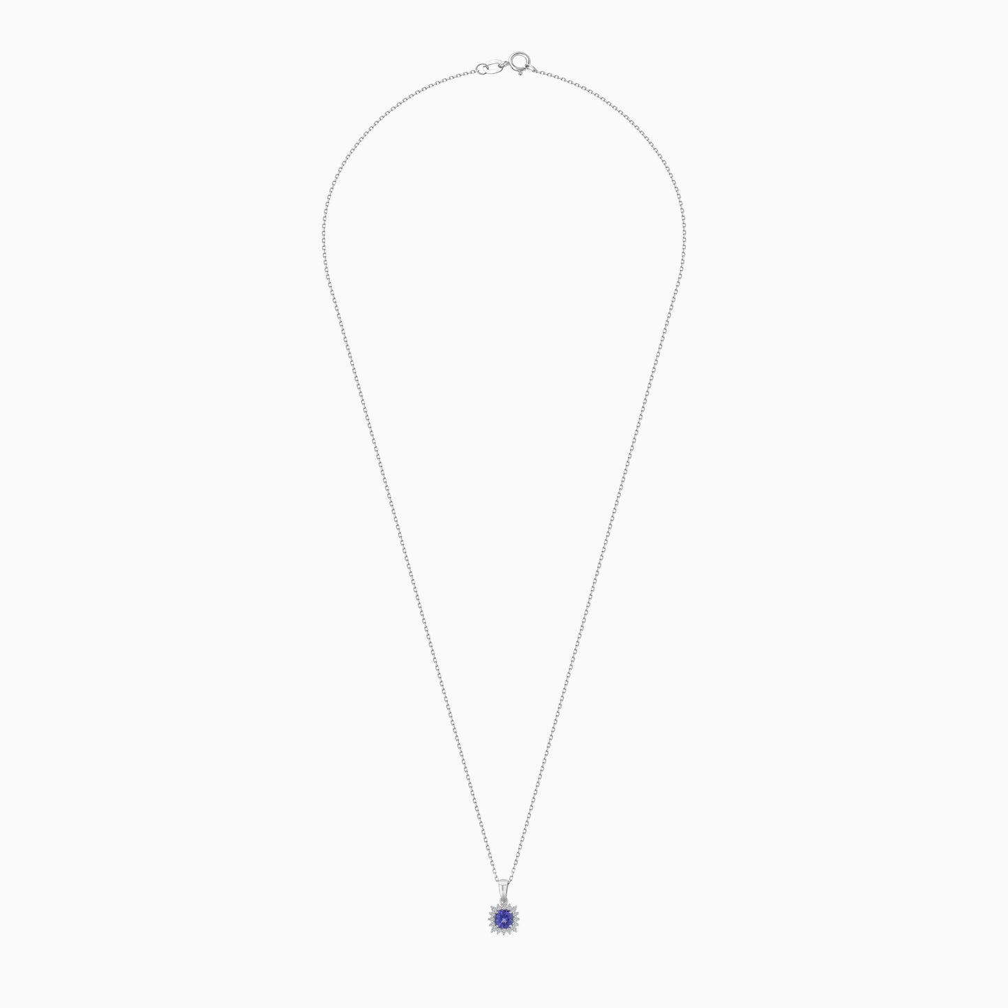 سلسلة من الذهب الابيض عيار 18 قيراطًا مع قلادة على شكل مربع  مزينة بالماس الطبيعي و حجر التنزانيت الأزرق الكريم 
