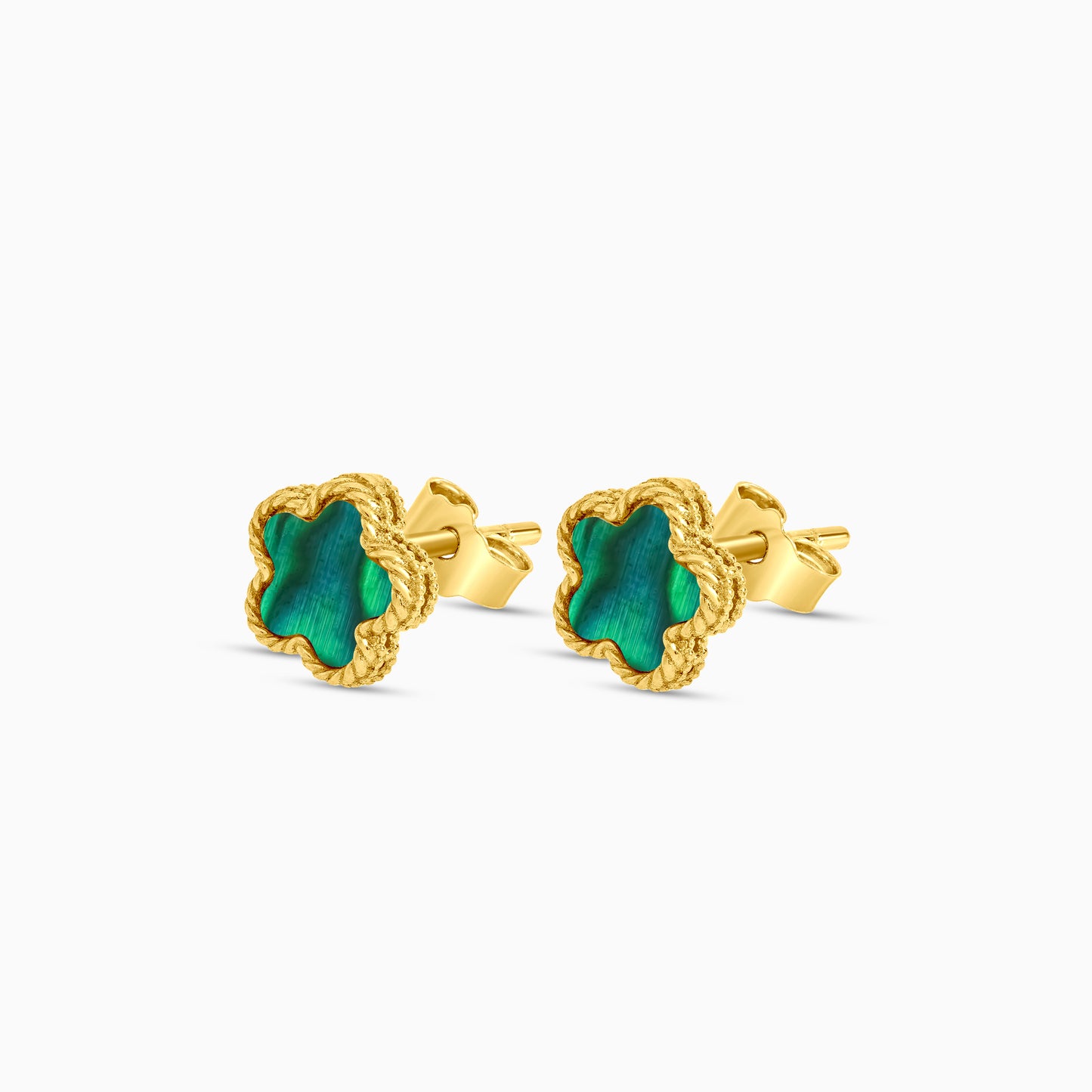 Vivante Malachite Flower-Shaped 18k Yellow Gold Earrings