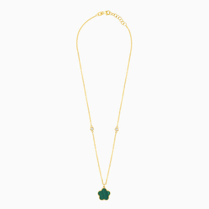 Mosaic 18k Yellow Gold Flower Necklace with Natural Diamonds