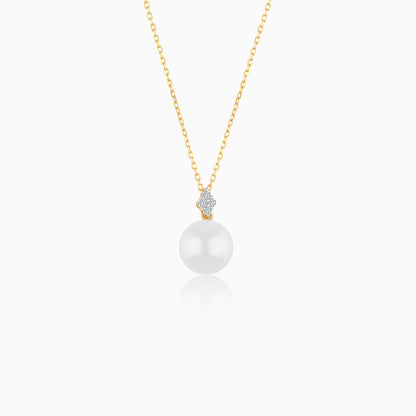 18K Yellow Gold Freshwater Pearl and Natural Diamond Pendant