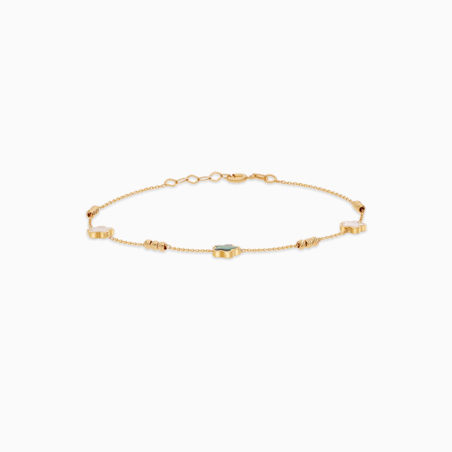 18K Yellow Gold Flower Bracelet with Mother of Pearl and Malachite – Eclat Collection